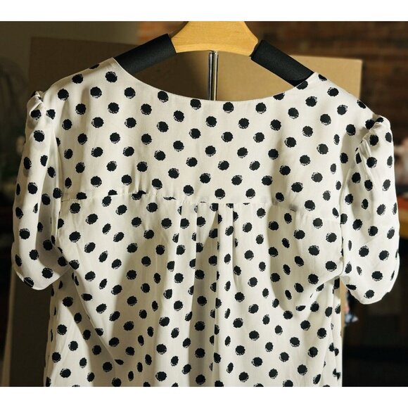 41 Hawthorn White & Black Polka Dot Tulip Sleeve Blouse Pocket Accent Sz Small - Picture 11 of 12